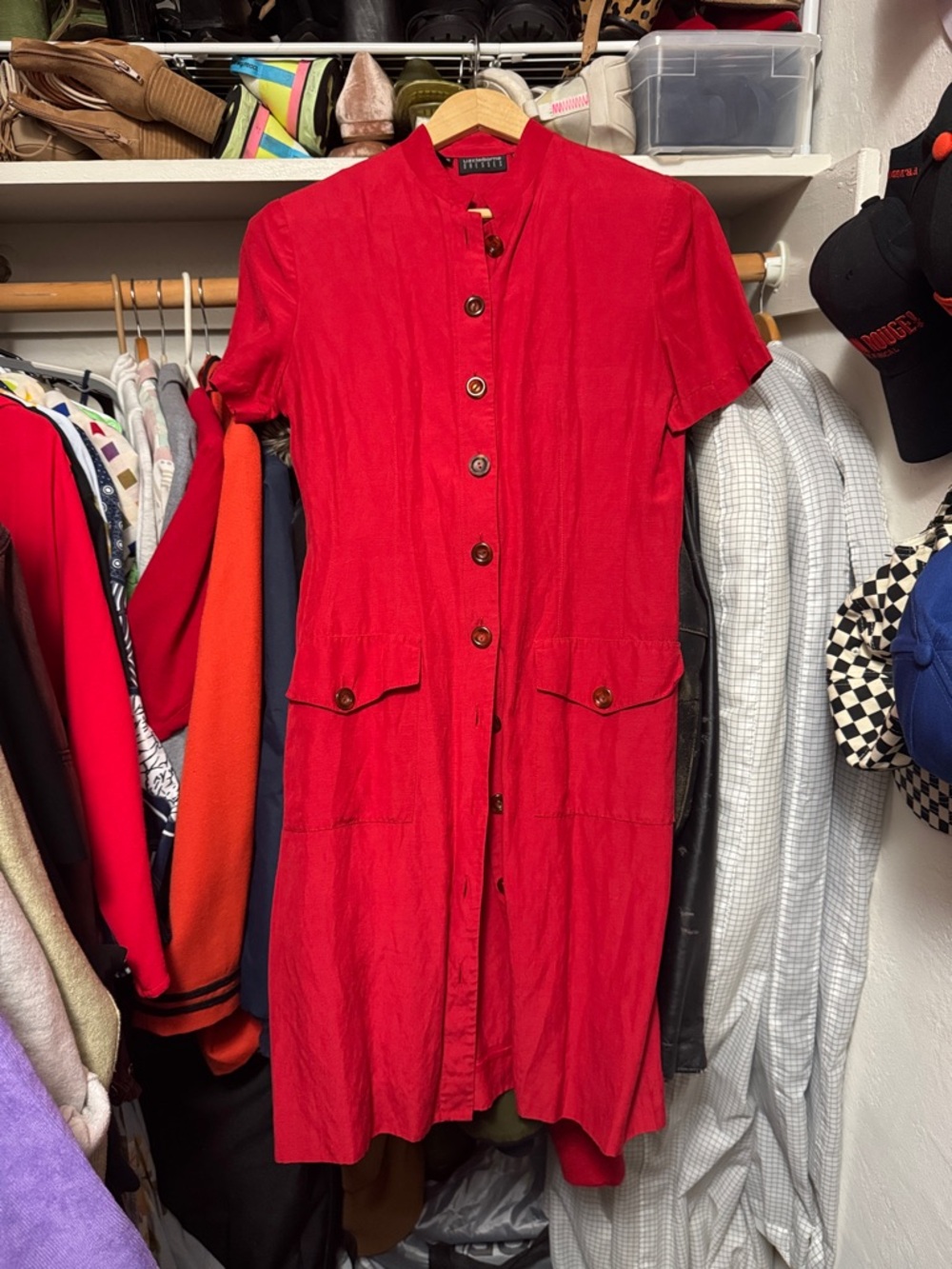Liz Claiborne Vibrant Red Button-Front Midi Dress